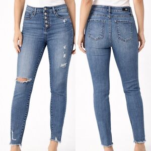 Kut from the Kloth Medium Blue High-Rise Distressed Skinny Jeans